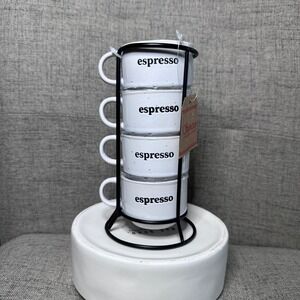 Signature Housewares Stackable Espresso Cups Set of 4 Black Stand